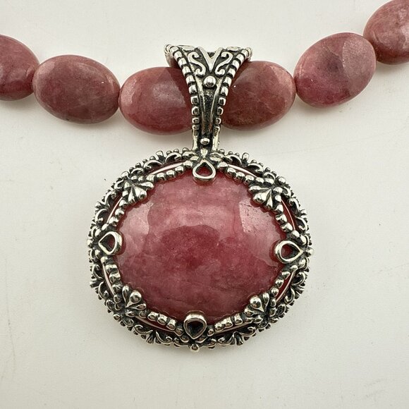 Carolyn Pollack Necklace Pink Rhodonite Pendant Cabochon Sterling Silver 925 - Picture 5 of 14